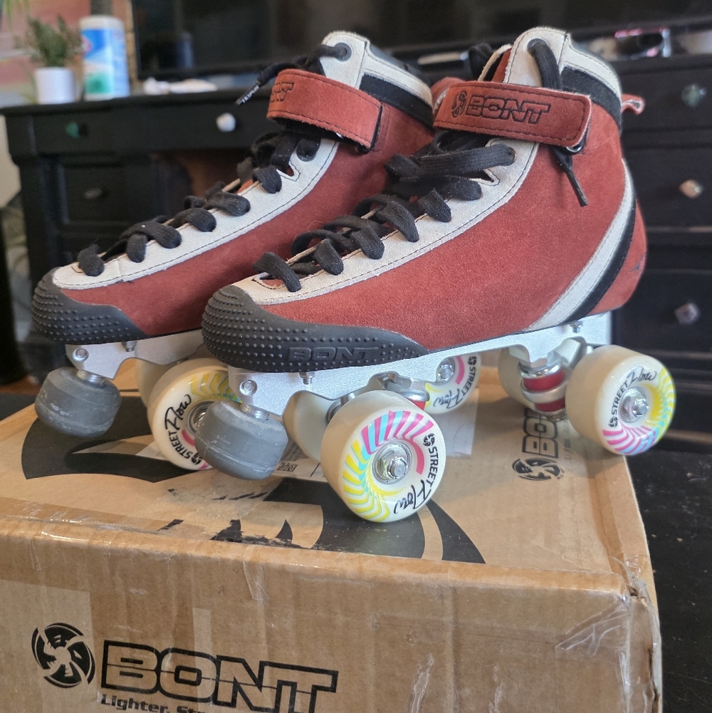 Bont Red Roller Skates Parkstar DERBY outdoor Metal Size 5 - Picture 3 of 10